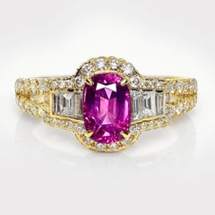 GIA 18K 1.35 Ct Kashmir Unheated Red Purple Sapphire Engagement Ring