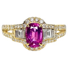 GIA 18K 1.35 Ct Kashmir Unheated Red Purple Sapphire Engagement Ring