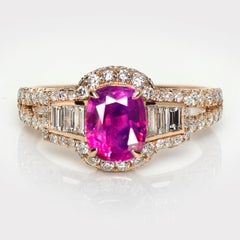 GIA 18K 1.53 Ct Kashmir Unheated Red Purple Sapphire Art Deco Engagement Ring
