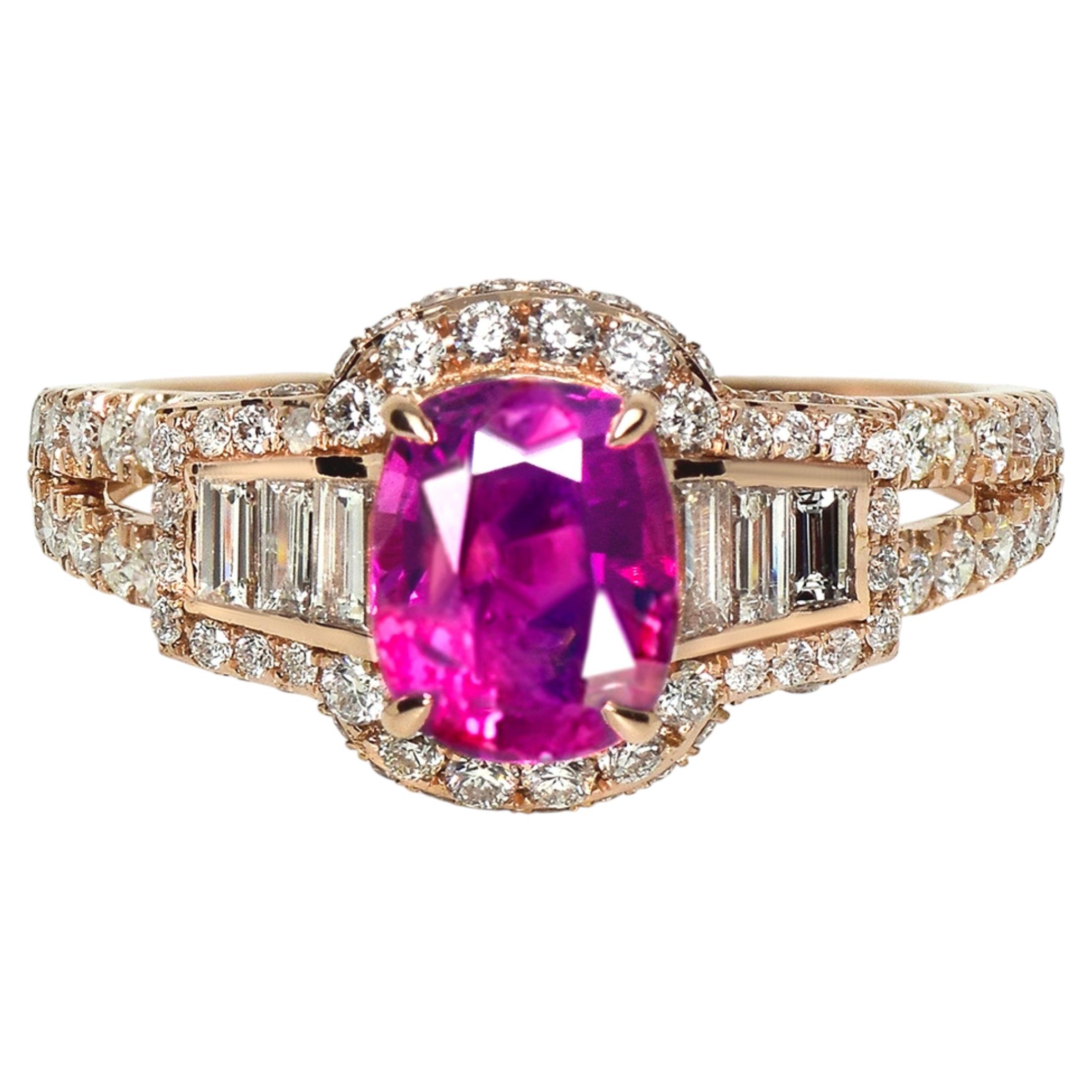 GIA 18K 1.53 Ct Kashmir Unheated Red Purple Sapphire Art Deco Engagement Ring