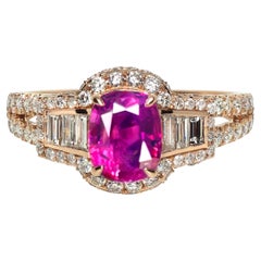 GIA 18K 1.53 Ct Kashmir Unheated Red Purple Sapphire Art Deco Engagement Ring