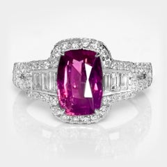 GIA 18K 2.57 Ct Kashmir Unheated Purple Red Ruby Art Deco Design Engagement Ring