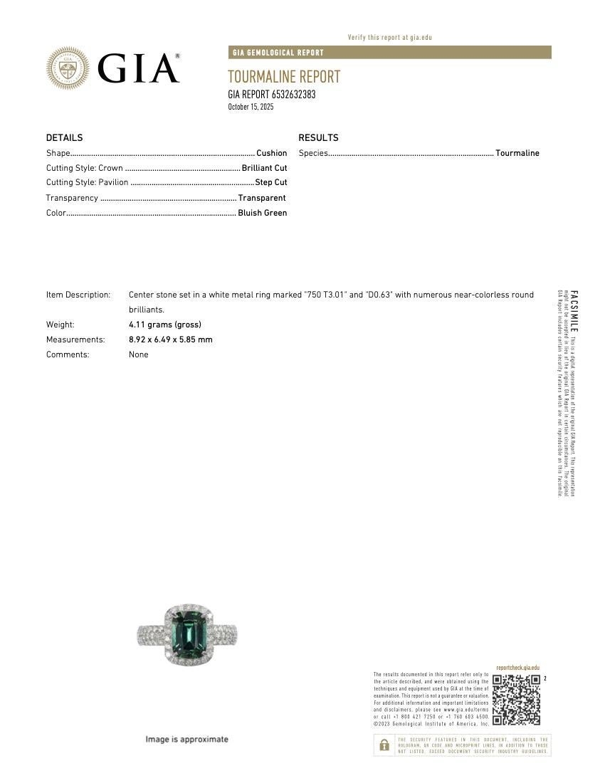 GIA 18K 3,01 ct  Turmalina natural azulada Gree Diamantes Anillo de compromiso antiguo Art Decó en venta