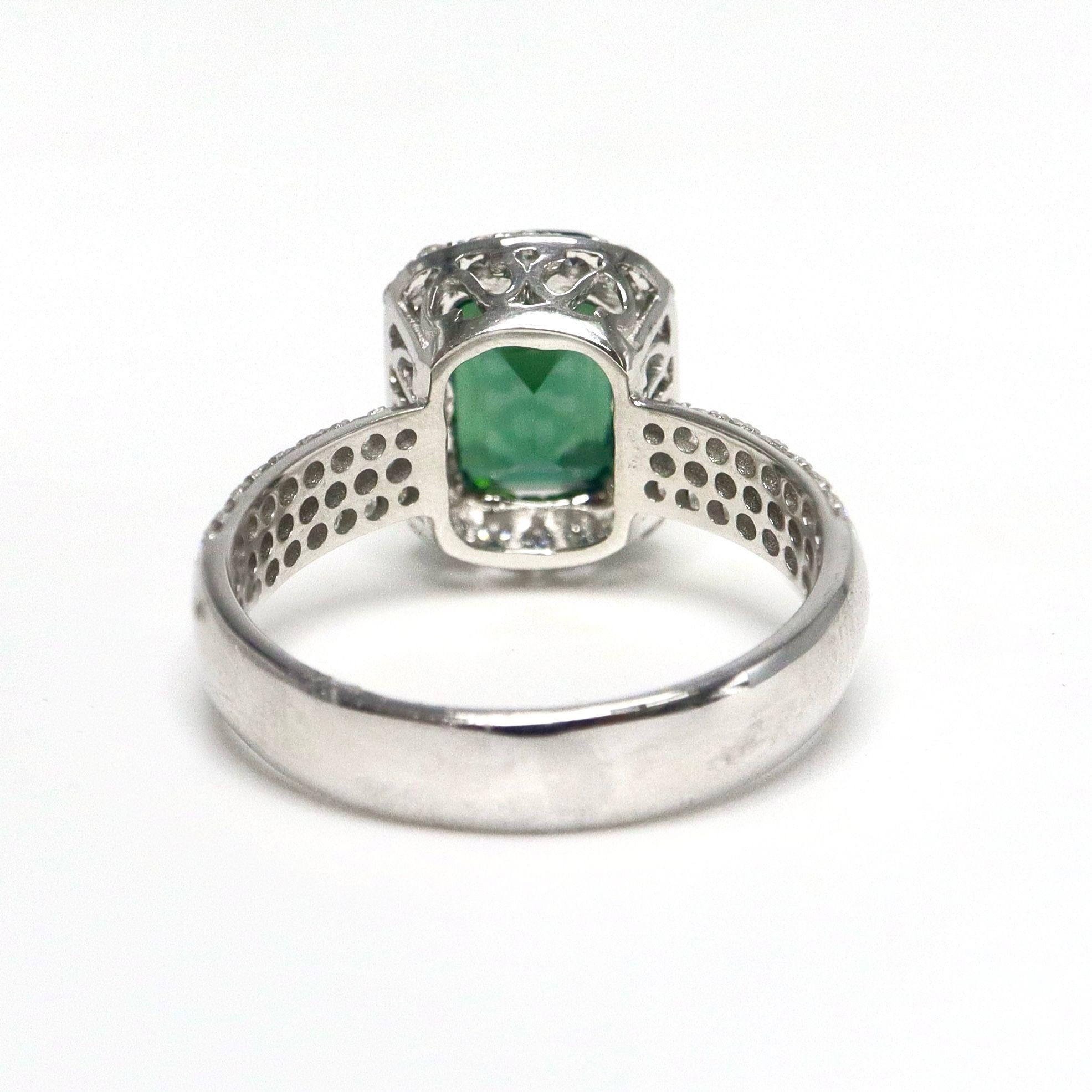 GIA 18K 3,01 ct  Turmalina natural azulada Gree Diamantes Anillo de compromiso antiguo en venta 2