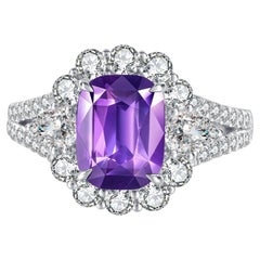 Anillo de compromiso con zafiro púrpura intenso de Sri Lanka, sin tratar térmicamente, de 3,05 quilates, de 18K, certificado por el GIA