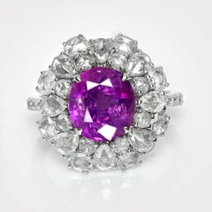 GIA 18K 3.06 Ct Kashmir Unheated Purple Sapphire Art Deco Design Engagement Ring