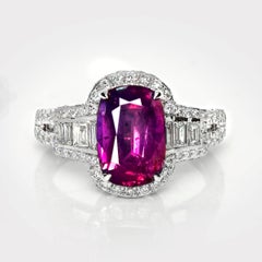 GIA 18K 3.20 Ct Kashmir Unheated Pink Sapphire Art Deco Design Engagement Ring