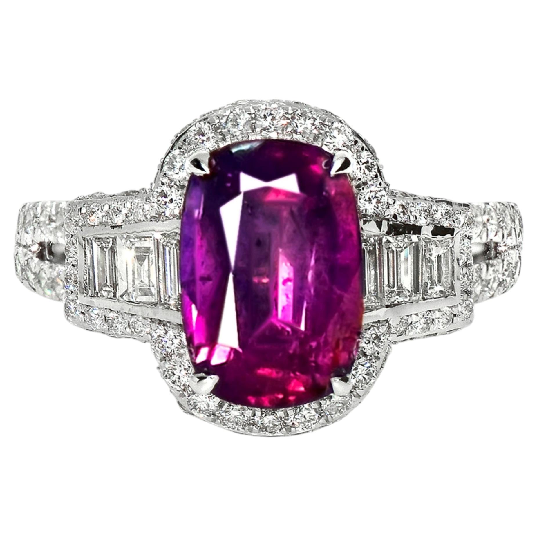GIA 18K 3.20 Ct Kashmir Unheated Pink Sapphire Art Deco Design Engagement Ring