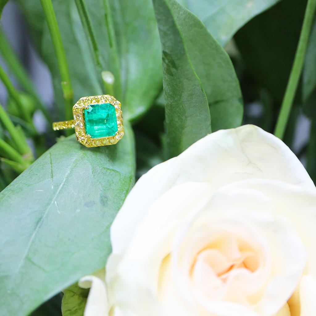 *Vente* Bague de fiançailles GIA 18k 3.45 Ct Rarest No Oiled Emerald Art Deco Style Neuf - En vente à Kaohsiung City, TW
