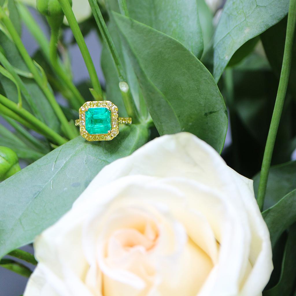 *Vente* Bague de fiançailles GIA 18k 3.45 Ct Rarest No Oiled Emerald Art Deco Style Pour femmes en vente