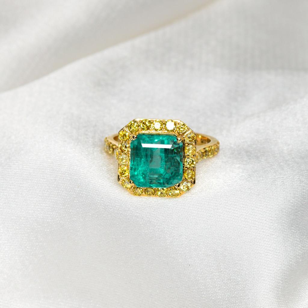 *Vente* Bague de fiançailles GIA 18k 3.45 Ct Rarest No Oiled Emerald Art Deco Style en vente 2