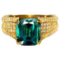 GIA 18K 3.47 ct Natural Green Tourmaline&Diamonds Antique Engagement Ring