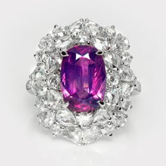 GIA 18K 4.00 Ct Kashmir Unheated Purple Sapphire Art Deco Design Engagement Ring