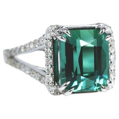 GIA 18k 4.07 Carat Top Tourmaline Retro Art Deco Style Engagement Ring