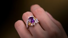 GIA 18K 4.20ct Sri Lanka Unheated Color Changed Sapphire&Diamond Engagement Ring