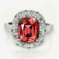 GIA 18K 4.69 ct  Natural Vivid Pink Tourmaline Diamonds Antique Engagement Ring