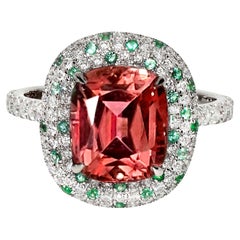 GIA 18K 4.69 ct  Natural Vivid Pink Tourmaline Diamonds Antique Engagement Ring