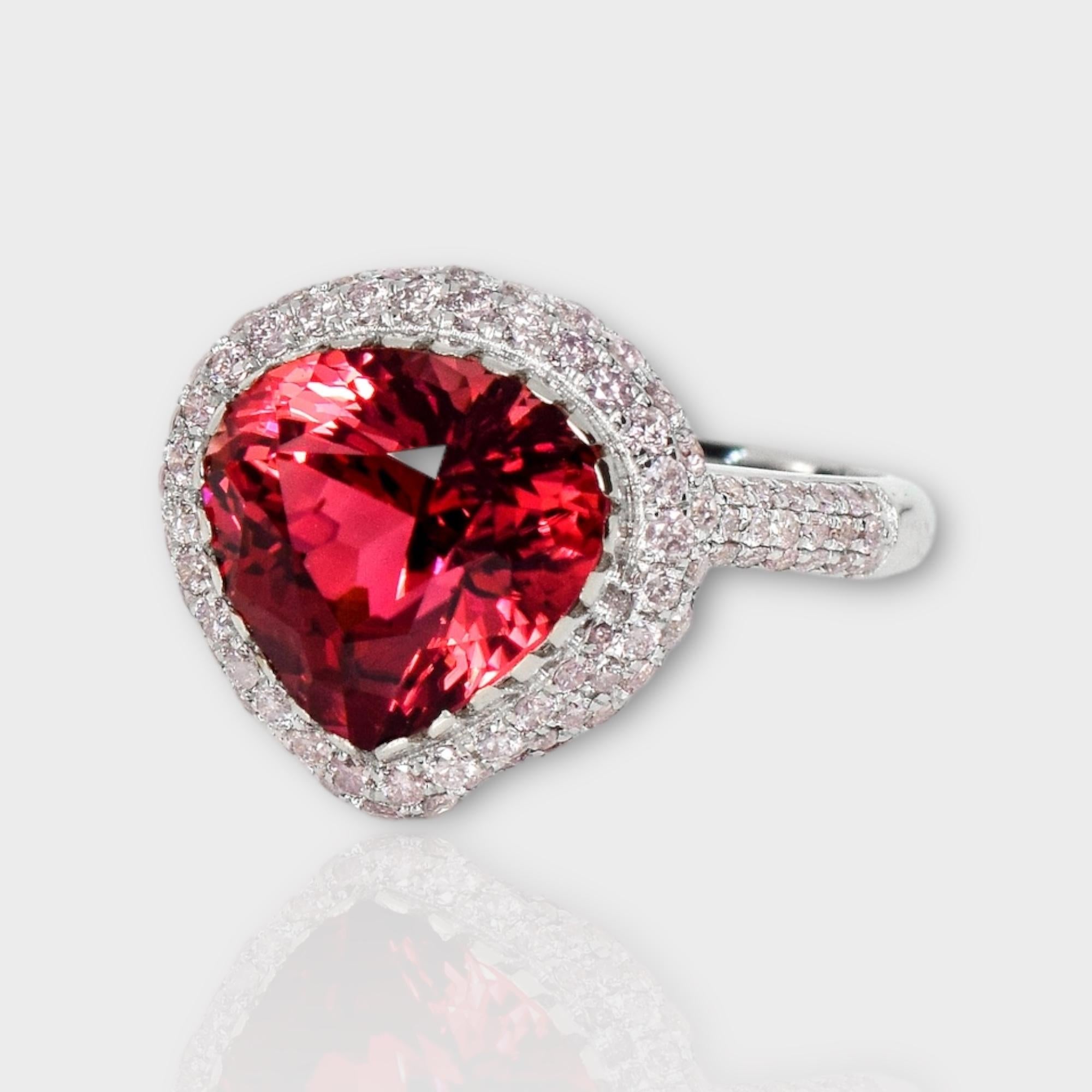Contemporain GIA 18K 5.02 Ct Natural Pink Tourmaline&Pink Diamonds Bague de fiançailles en vente