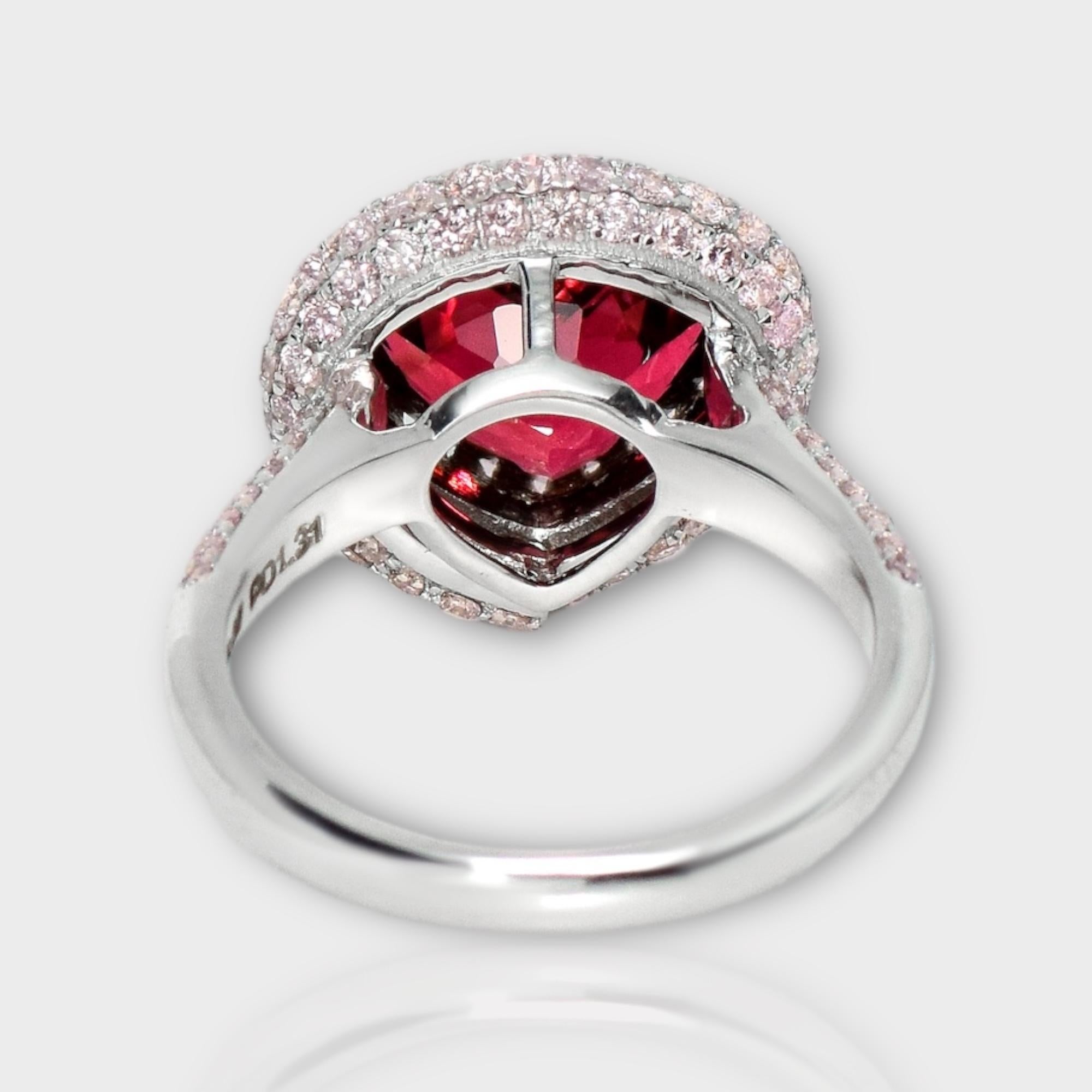 GIA 18K 5.02 Ct Natural Pink Tourmaline&Pink Diamonds Engagement Ring For Sale 1