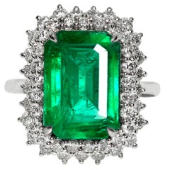 GIA 18K 5.55 Ct Natürlicher Vivid Green Emerald&Diamonds Antiker Verlobungsring