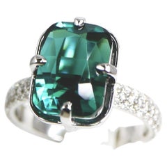 GIA 18k 6.26 Carat Indicolite Tourmaline Antique Art Deco Style Engagement Ring