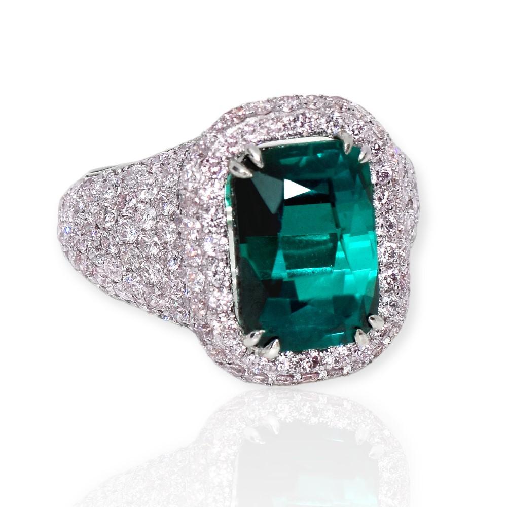 GIA 18K 6,26 Ct Indicolite Turmalin und 2,88 Ct Pink Diamanten Verlobungsring (Zeitgenössisch) im Angebot