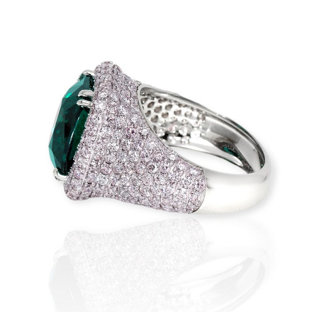 GIA 18K 6,26 Ct Indicolite Turmalin und 2,88 Ct Pink Diamanten Verlobungsring (Kissenschliff) im Angebot