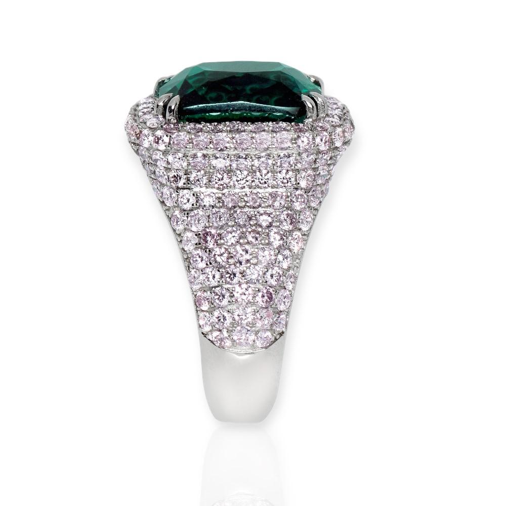 GIA 18K 6,26 Ct Indicolite Turmalin und 2,88 Ct Pink Diamanten Verlobungsring für Damen oder Herren im Angebot