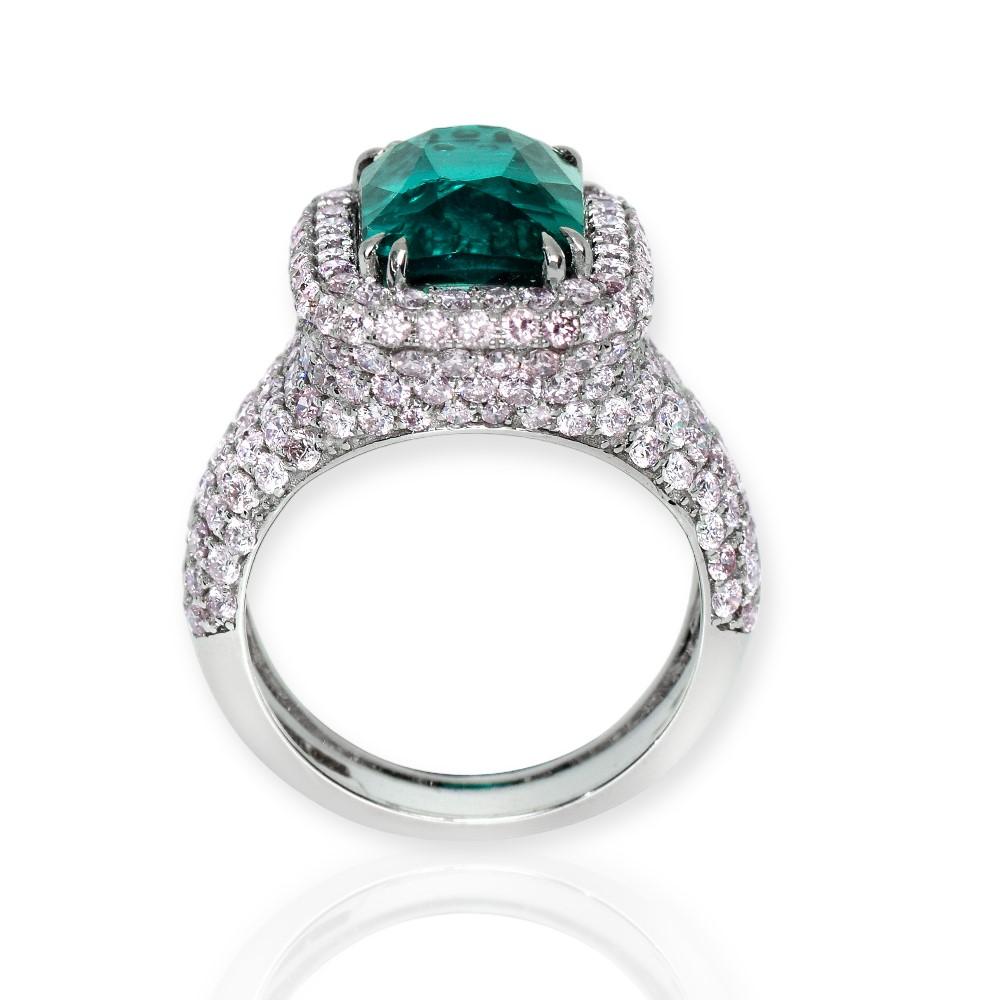 GIA 18K 6,26 Ct Indicolite Turmalin und 2,88 Ct Pink Diamanten Verlobungsring im Zustand „Neu“ im Angebot in Kaohsiung City, TW