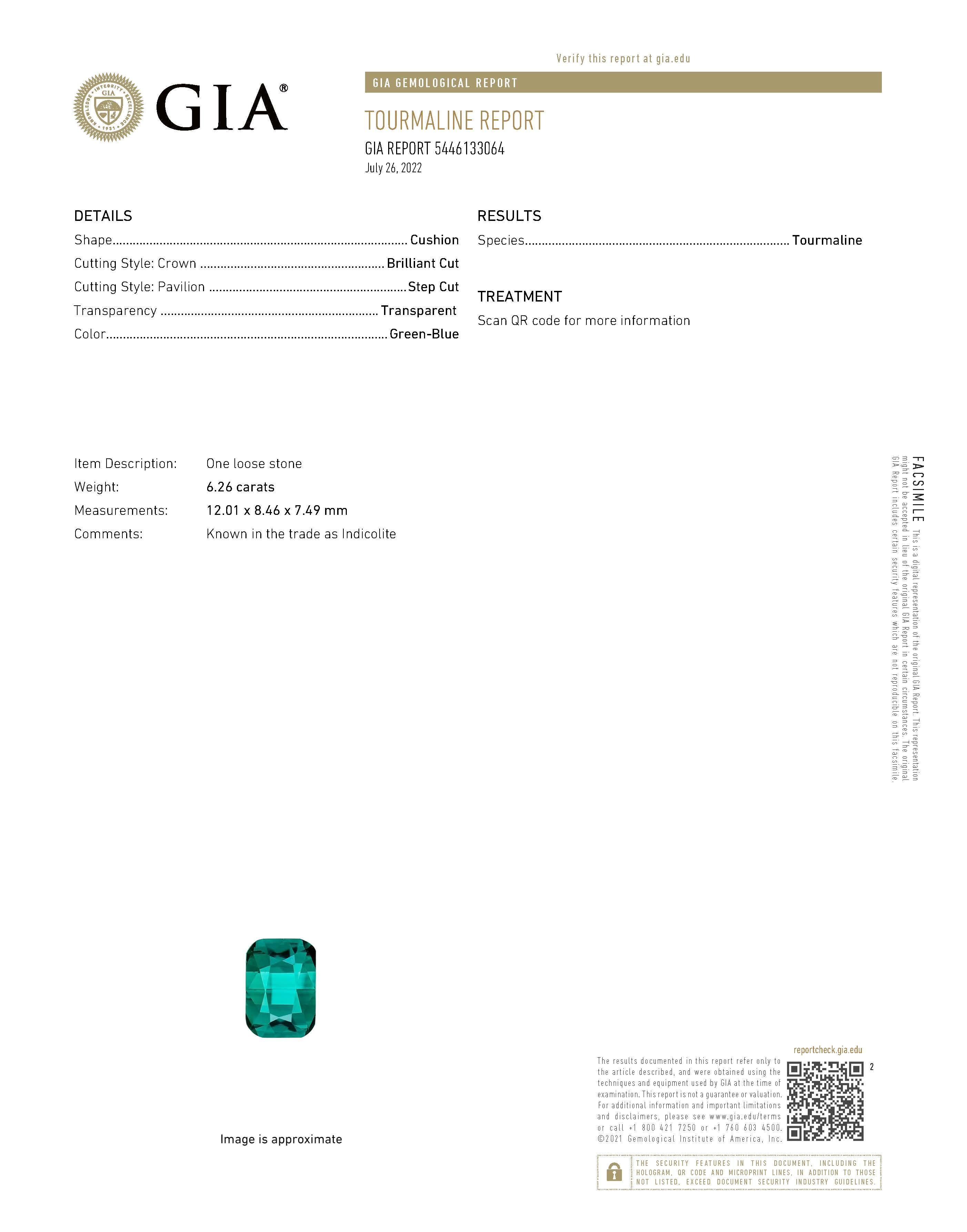 GIA 18K 6,26 Ct Indicolite Turmalin und 2,88 Ct Pink Diamanten Verlobungsring im Angebot 2