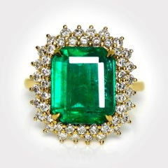 GIA 18K 6.63 Ct Zambia Intense Green Emerald&Diamond Antique Engagement Ring