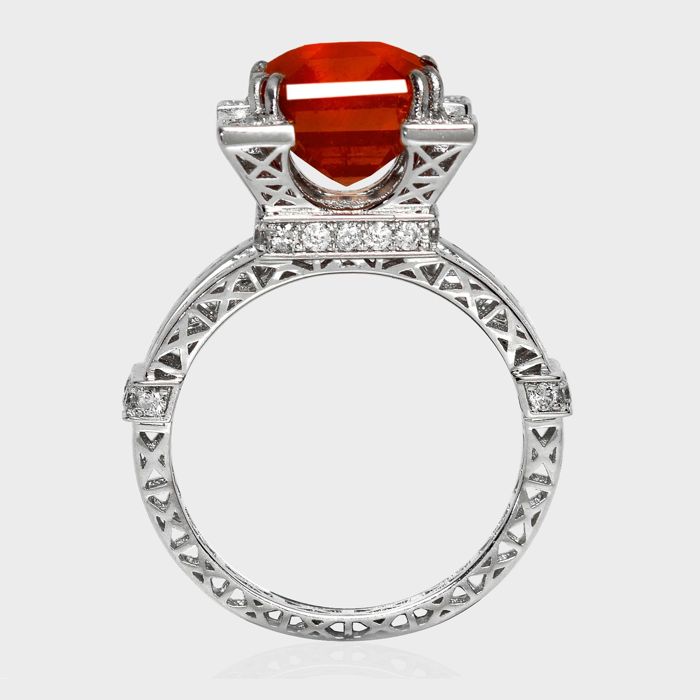 GIA 18K 7,02 Karat Antiker Verlobungsring mit natürlichem Fanta-Granat und Diamanten 2