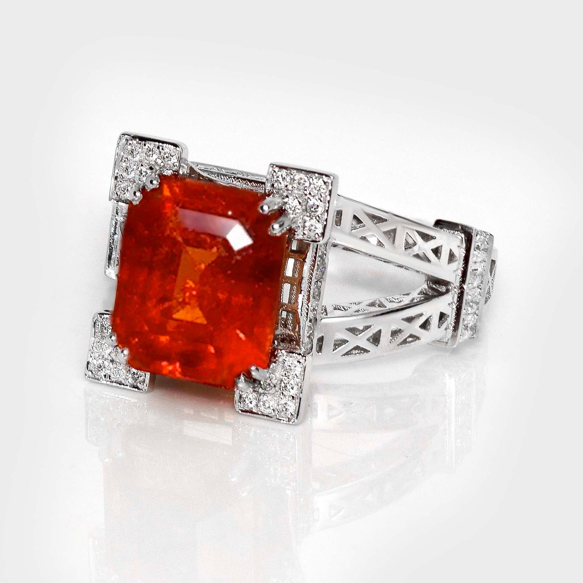 GIA 18K 7,02 Karat Antiker Verlobungsring mit natürlichem Fanta-Granat und Diamanten im Zustand „Neu“ in Kaohsiung City, TW