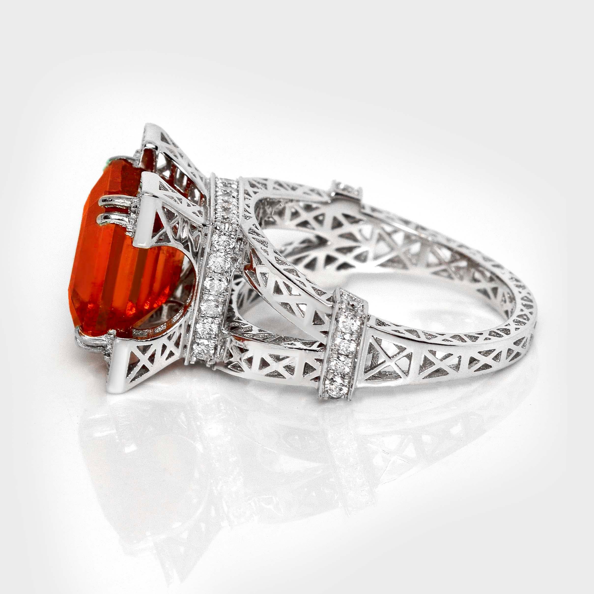 GIA 18K 7,02 Karat Antiker Verlobungsring mit natürlichem Fanta-Granat und Diamanten Damen