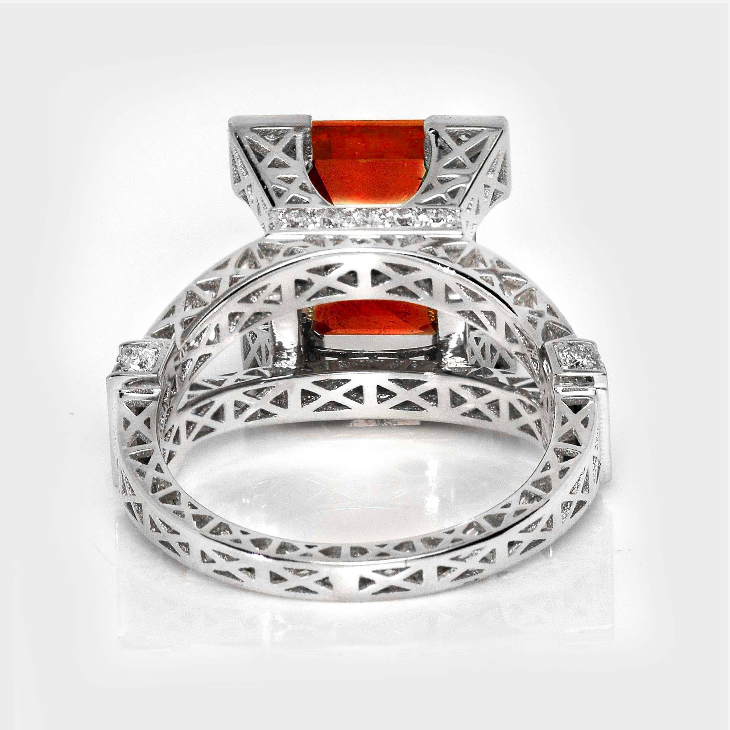 GIA 18K 7,02 Karat Antiker Verlobungsring mit natürlichem Fanta-Granat und Diamanten 3