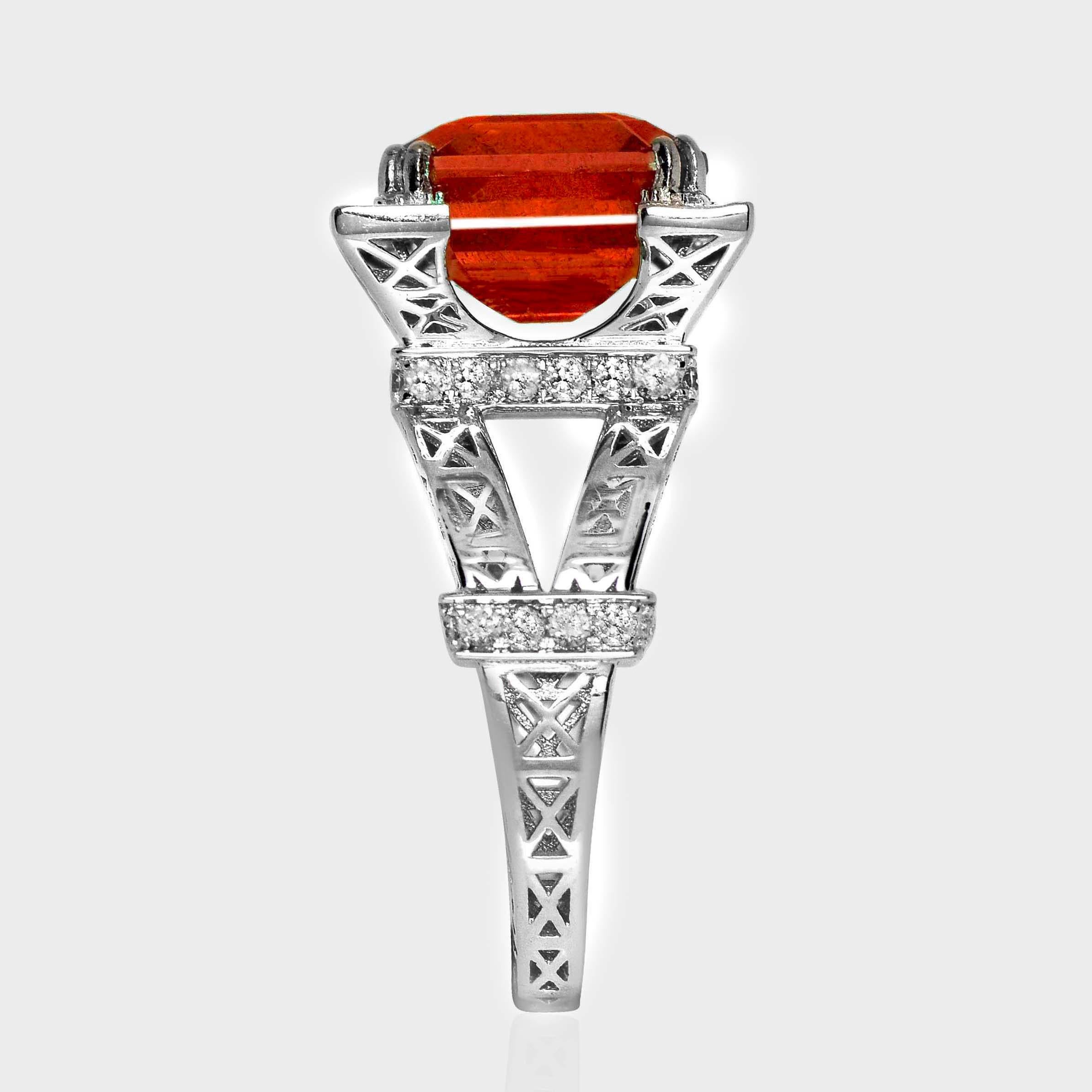 GIA 18K 7,02 Karat Antiker Verlobungsring mit natürlichem Fanta-Granat und Diamanten 1
