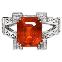 GIA 18K 7,02 Karat Antiker Verlobungsring mit natürlichem Fanta-Granat und Diamanten