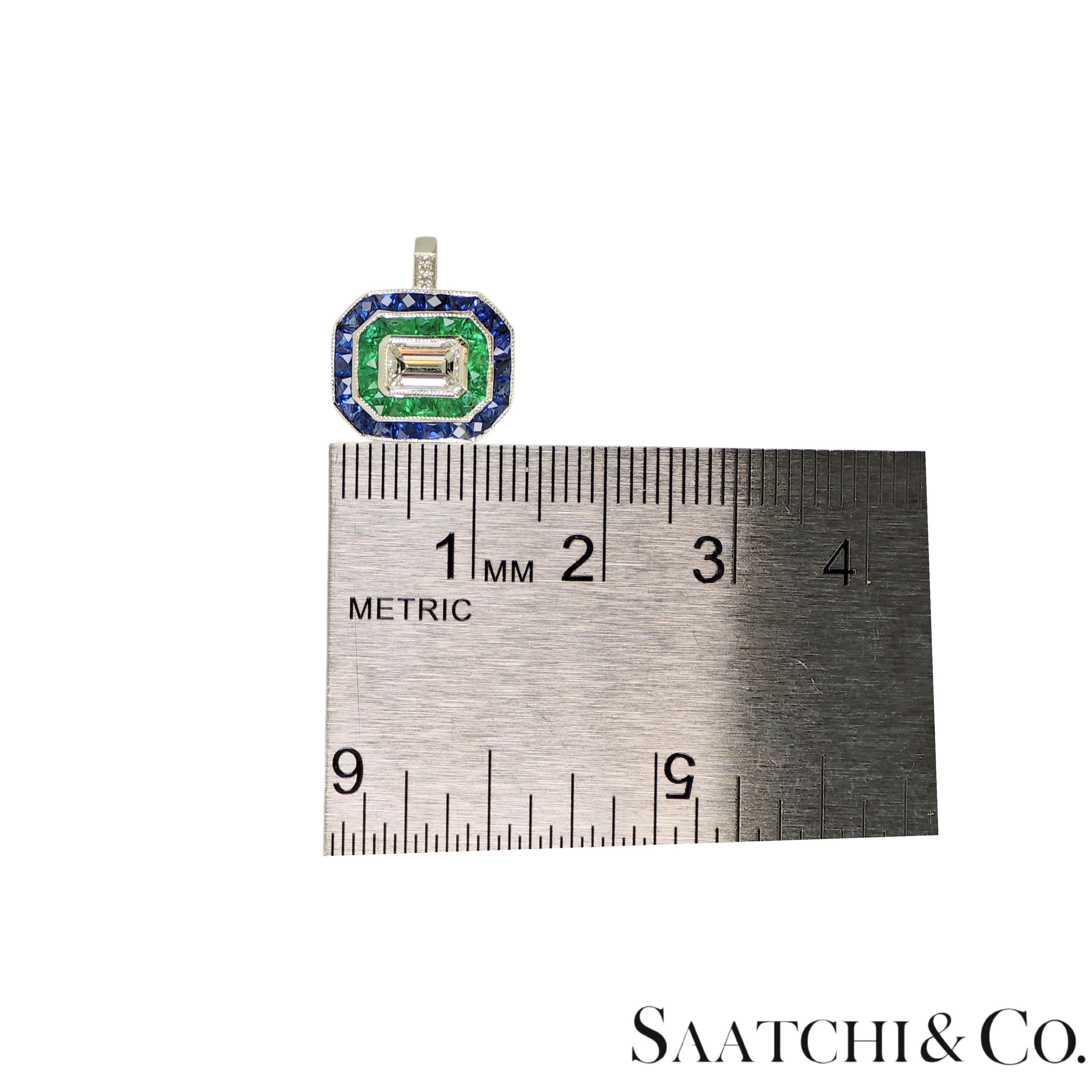 GIA - Anello con zaffiro e diamante tondo naturale VVS a forma di smeraldo 18K 750 in vendita 5