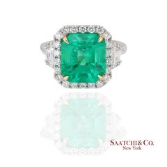 GIA 18k 750 White Gold Natural Colombian Emerald and Natural Diamond Ring