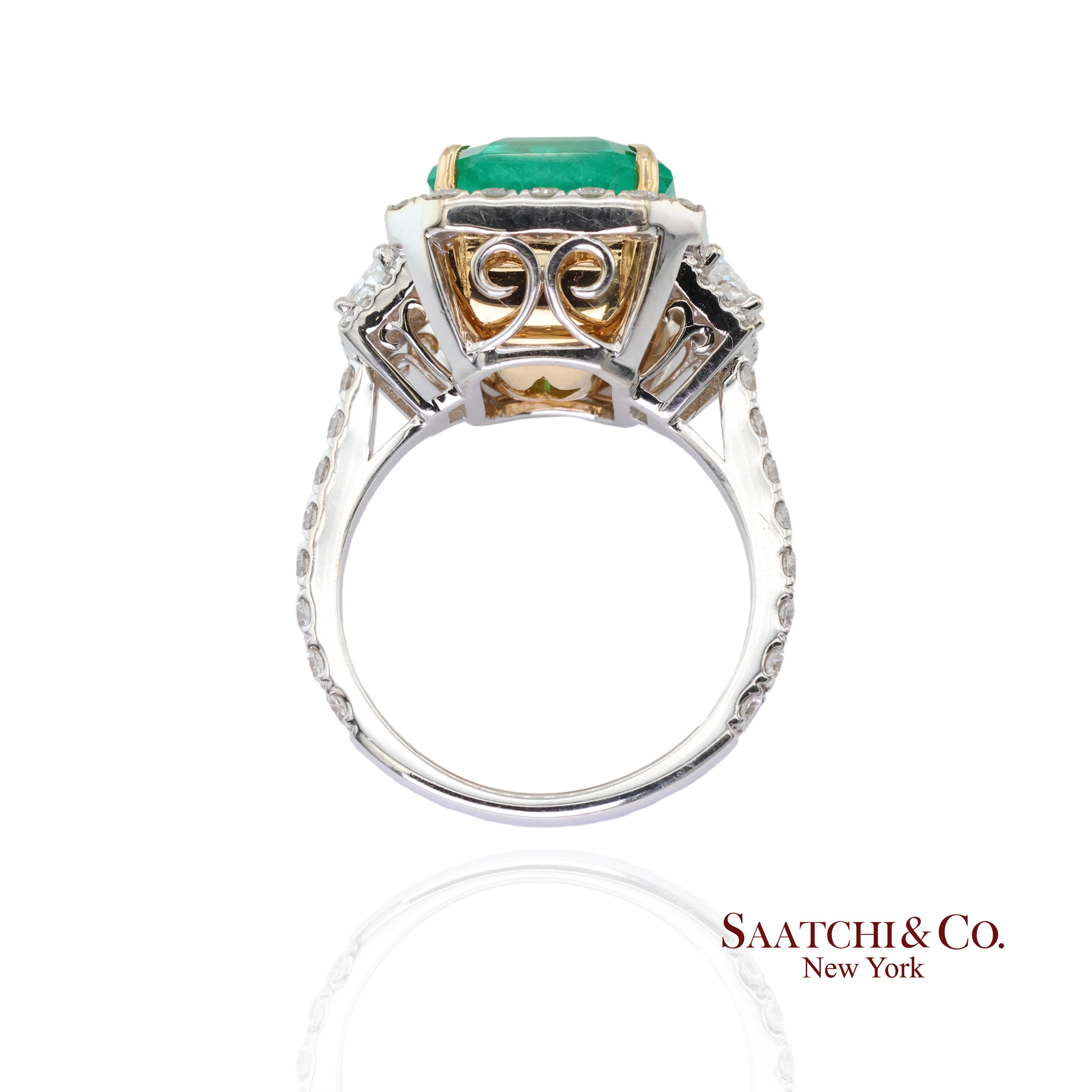 GIA Bague en or blanc 18k 750 émeraude colombienne naturelle et diamant naturel Neuf - En vente à New York, NY