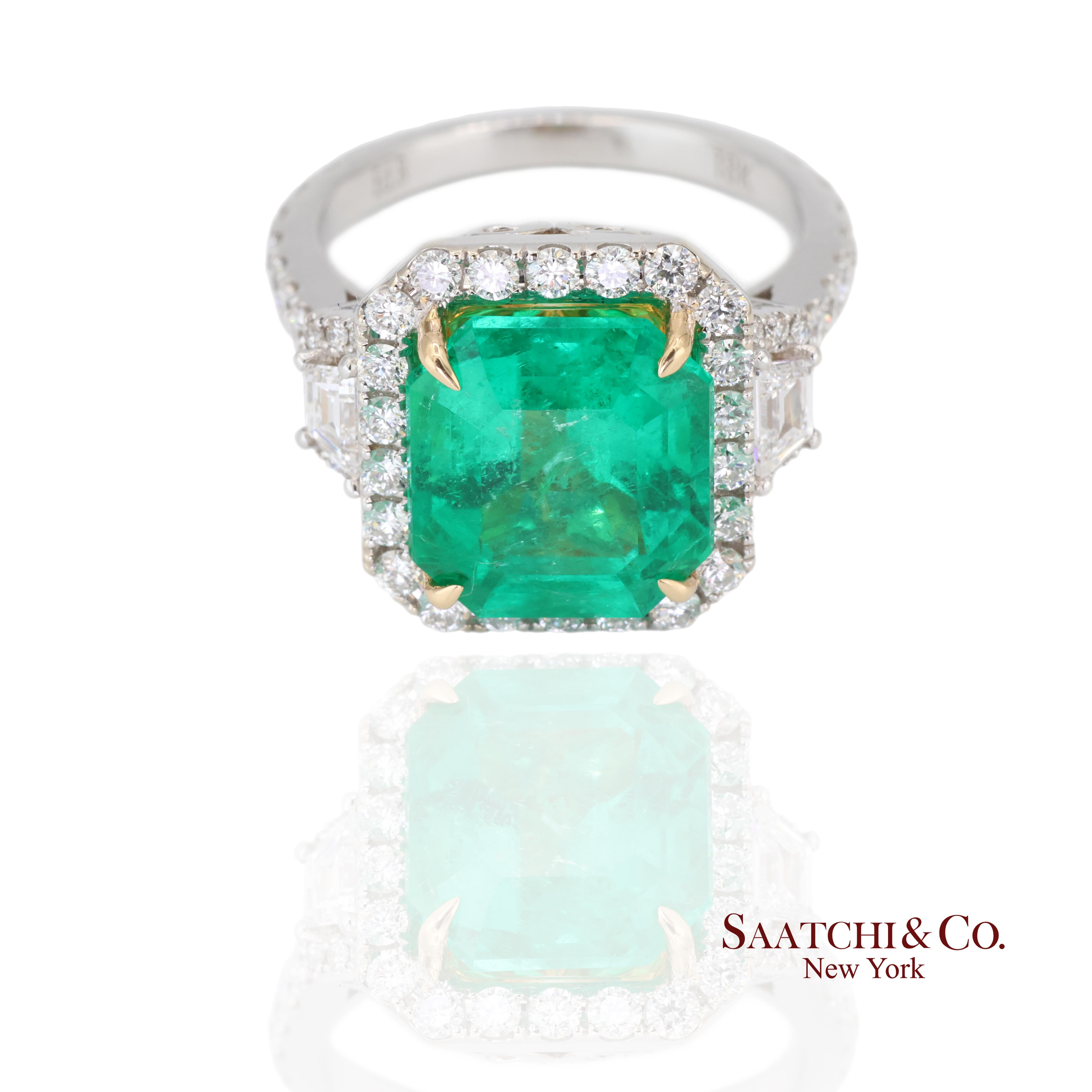 GIA Bague en or blanc 18k 750 émeraude colombienne naturelle et diamant naturel Pour femmes en vente