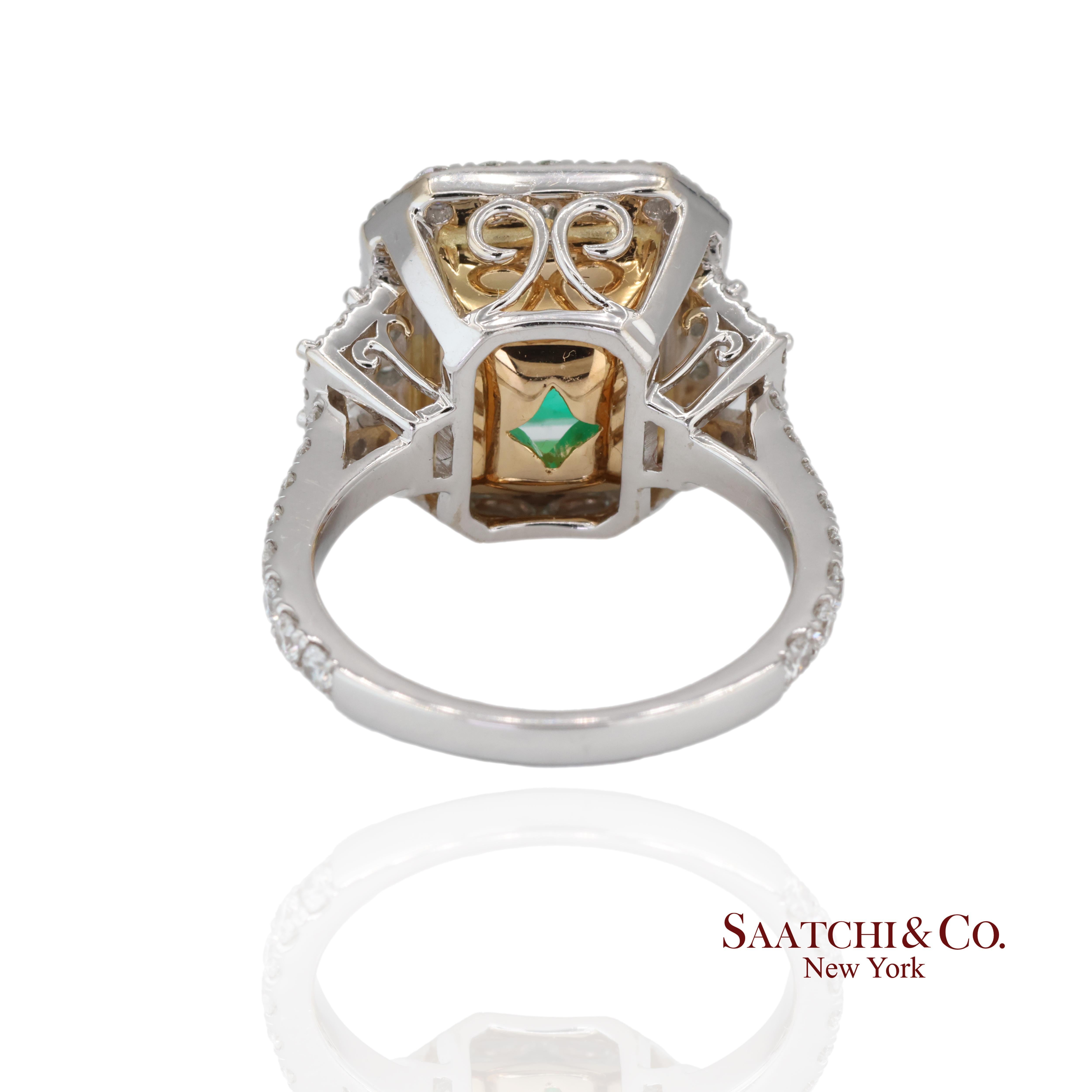 GIA Bague en or blanc 18k 750 émeraude colombienne naturelle et diamant naturel en vente 1