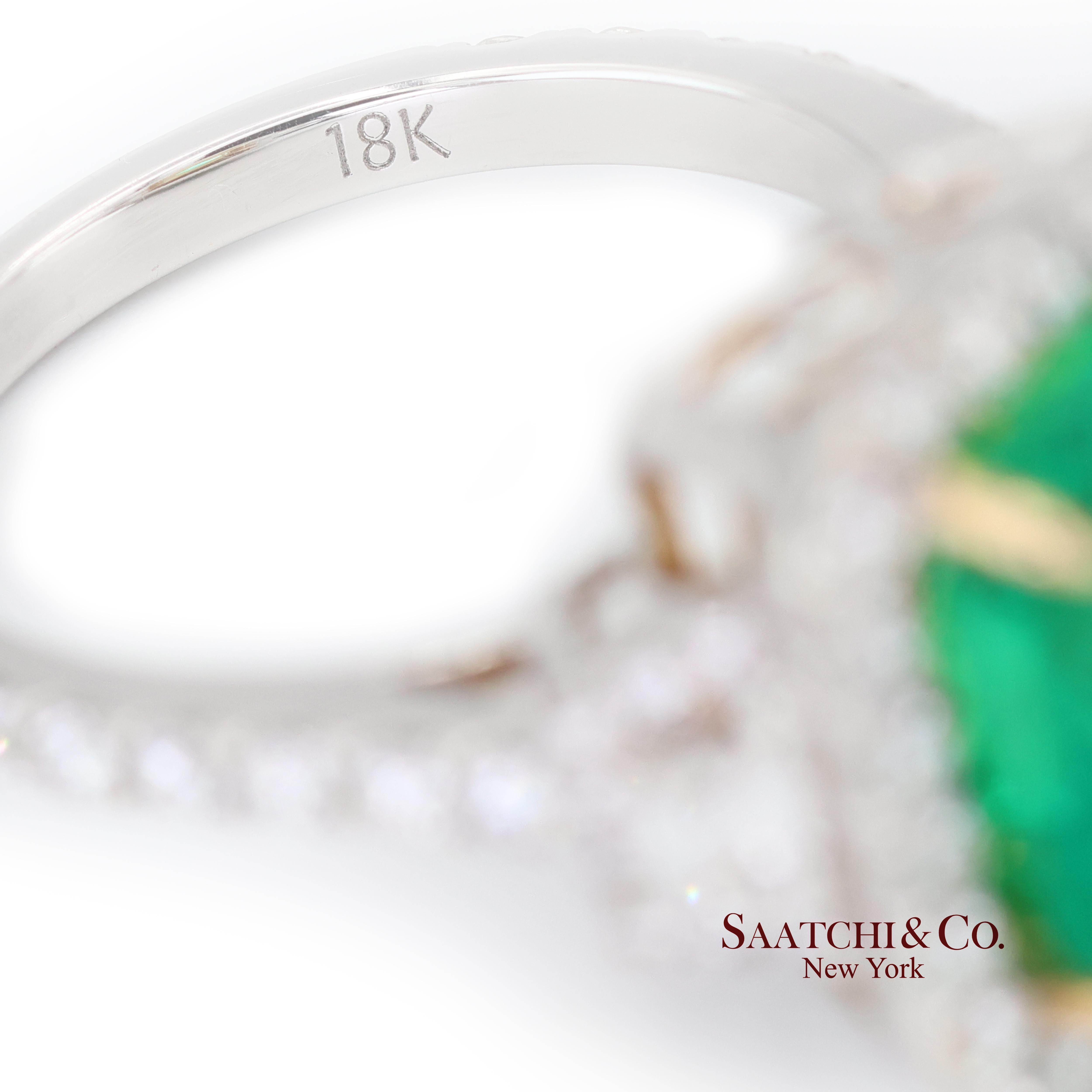GIA Bague en or blanc 18k 750 émeraude colombienne naturelle et diamant naturel en vente 2