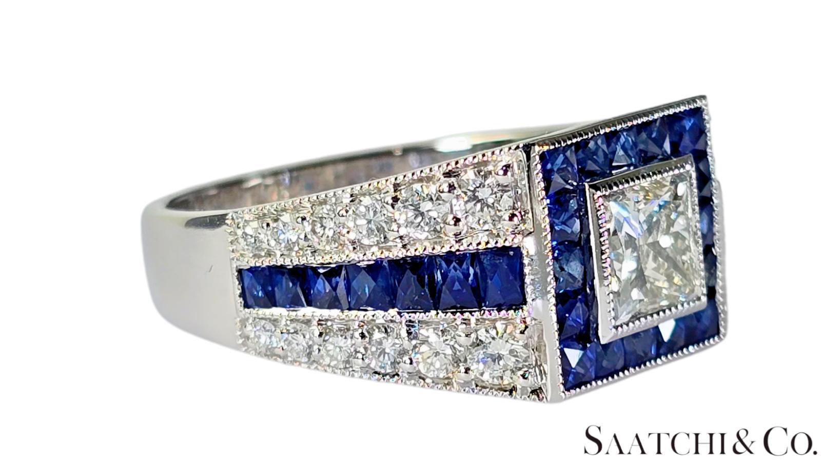 Bague en or blanc 18 carats diamant naturel et saphir naturel

Type de métal : Or blanc 18K
Poids total de l'article : 6,62 grammes
Taille de l'anneau : 7 (taille convenable)
1:
Poids du diamant Nature : Centre 0,96 ct / Côté 0,69 ct.
Grade de