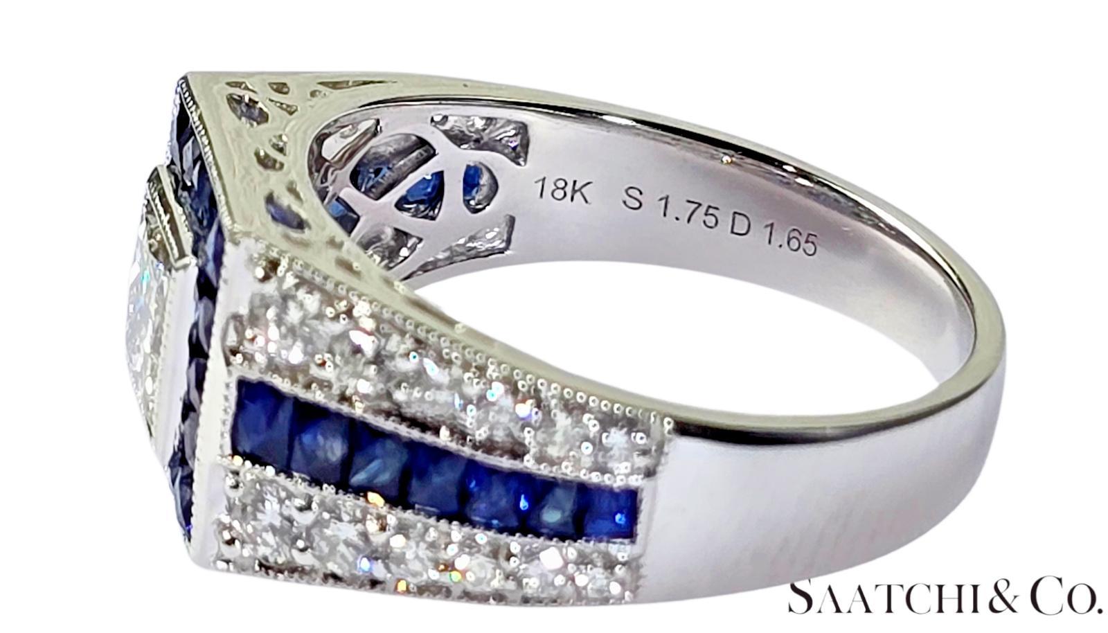 GIA Bague en or blanc 18K 750 diamants naturels et 1,75 ct saphir naturel Neuf - En vente à New York, NY