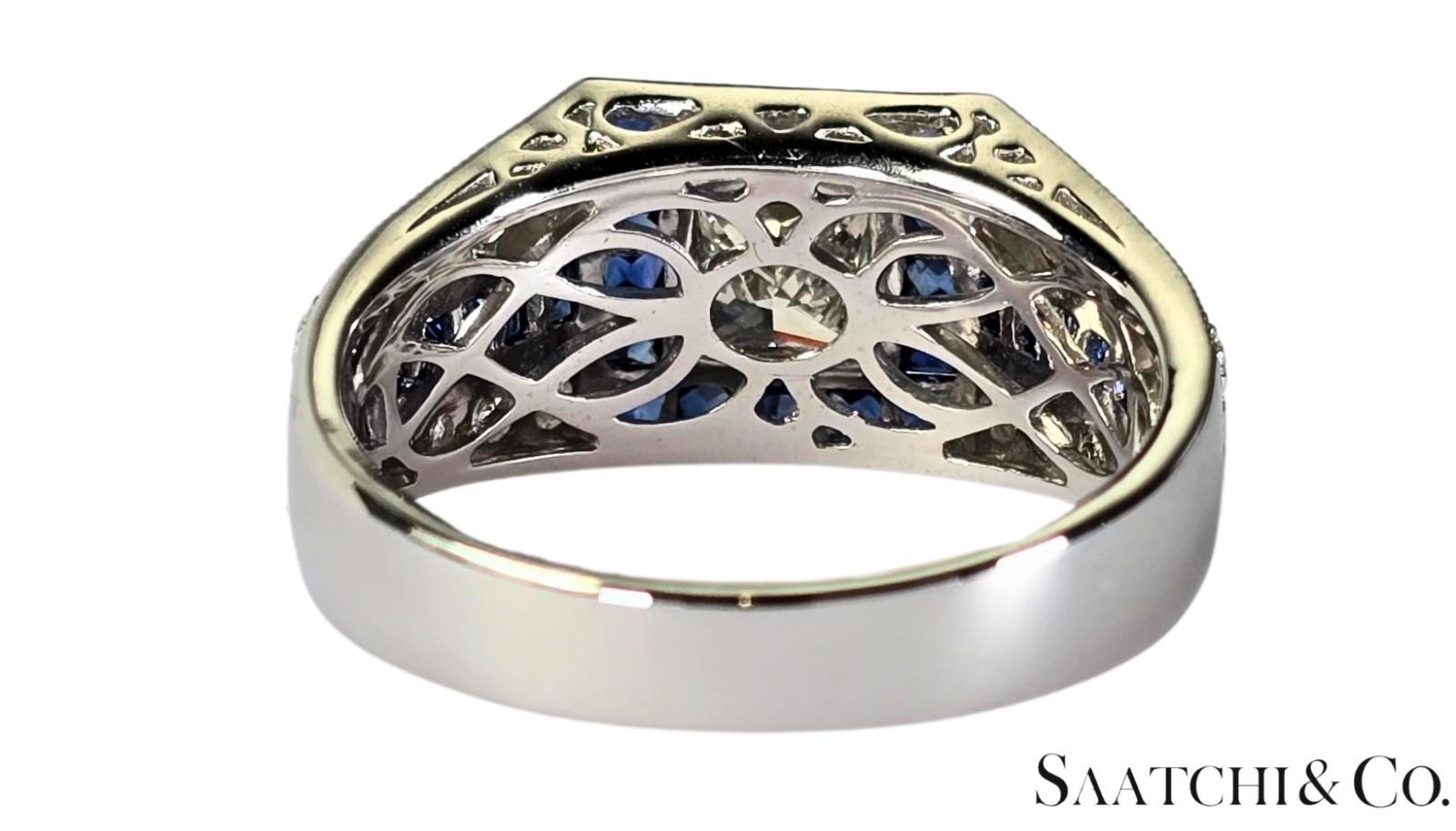 GIA Bague en or blanc 18K 750 diamants naturels et 1,75 ct saphir naturel en vente 1