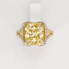 *Sale*GIA 18k 7.67 Ct Vivid Yellow Zircon Antique Art Deco Style Engagement Ring
