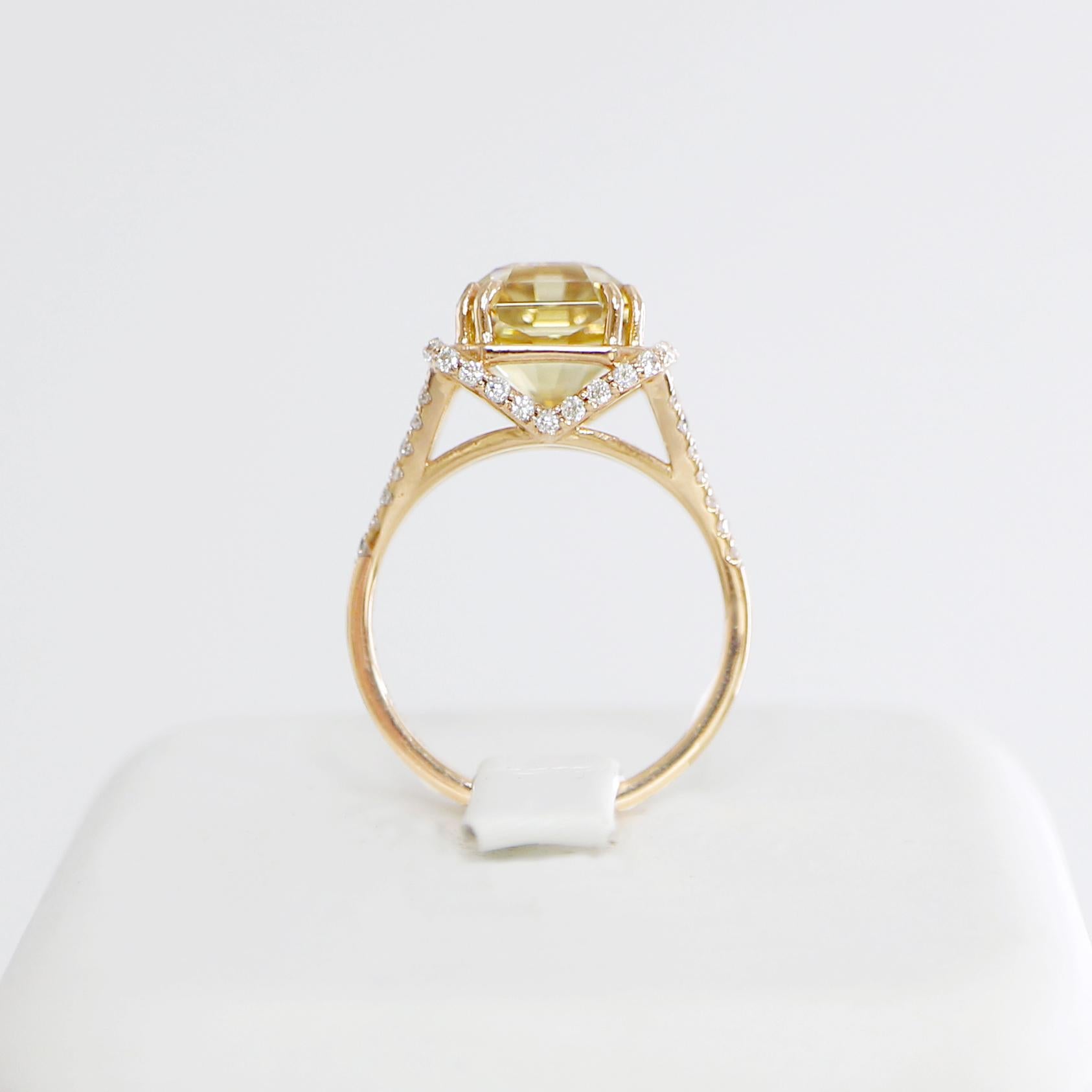 *Sale*GIA 18k 7.67 Ct Vivid Yellow Zircon Antique Art Deco Style Engagement Ring Neuf - En vente à Kaohsiung City, TW