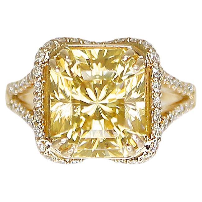 *Sale*GIA 18k 7.67 Ct Vivid Yellow Zircon Antique Art Deco Style Engagement Ring