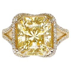 *Verkauf* GIA 18k 7.67 Ct Vivid Yellow Zircon Antiker Art Deco Stil Verlobungsring